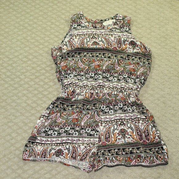 PINK ROSE Women's Small Army Green Paisley Pattern Sleeveless Shorts Romper - Picture 1 of 5